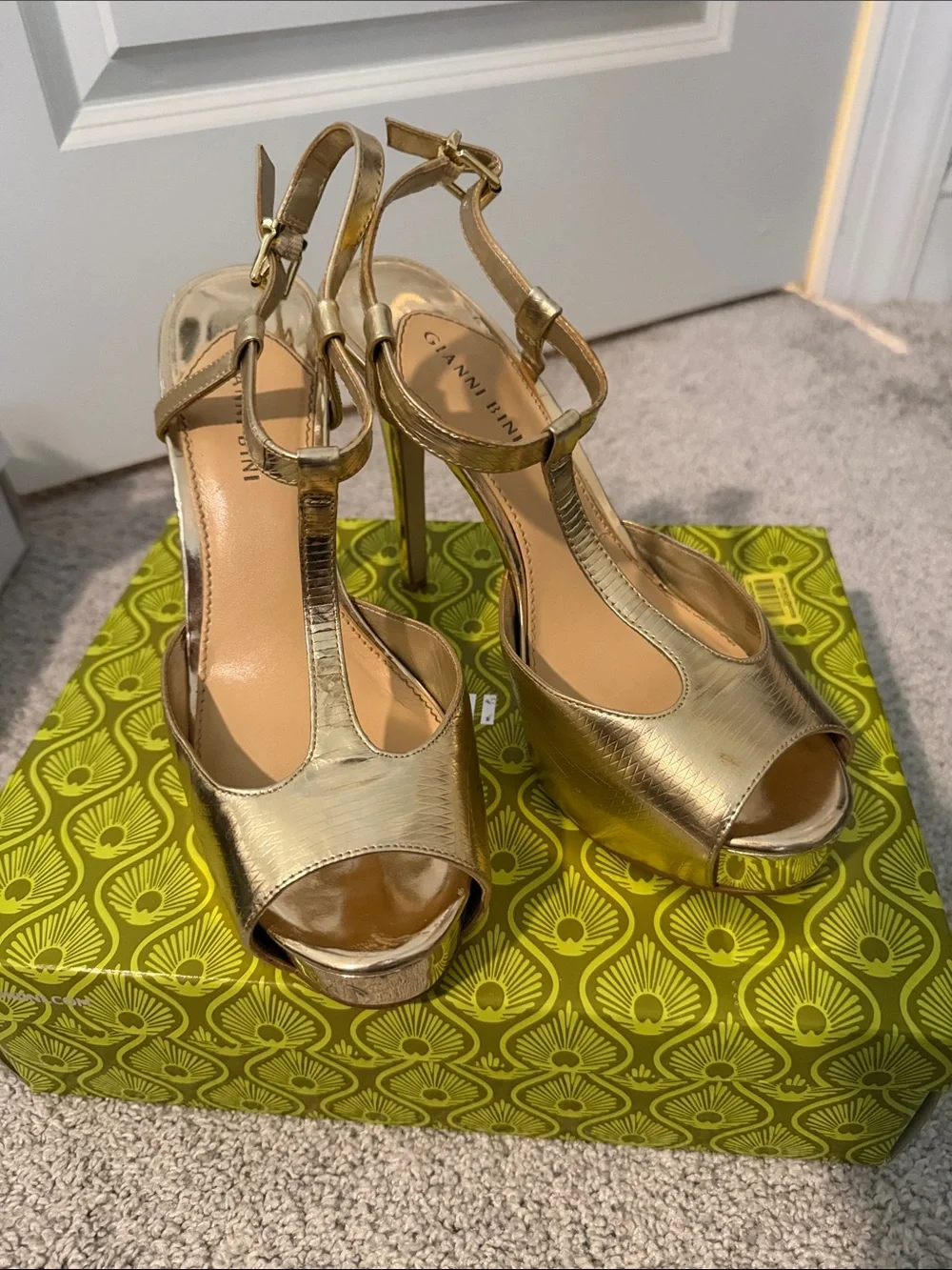 Gianni Bini Gold Metallic Platform Strappy Heels